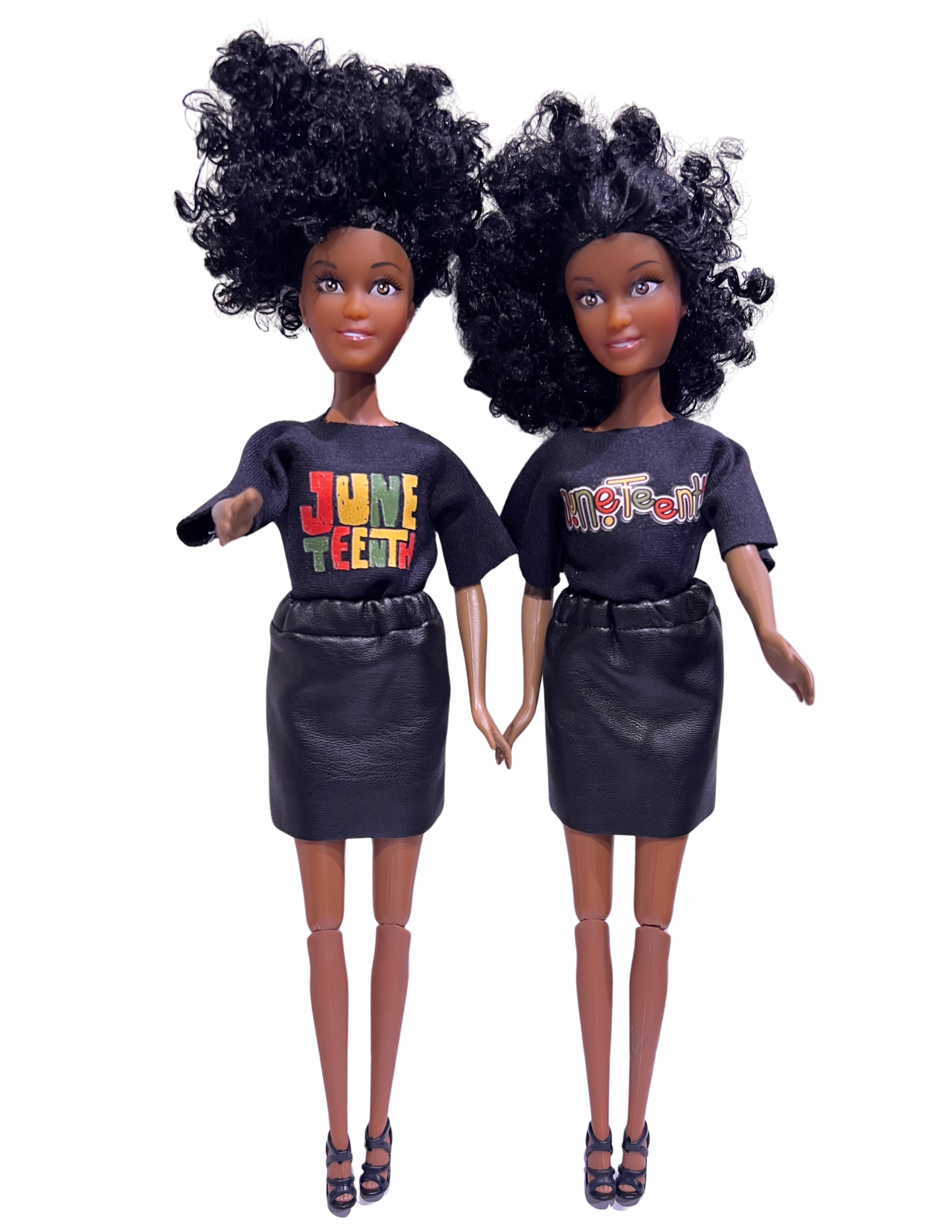 Juneteenth Twin Pack Commemorative Dolls Featuring Red, Green, and Yellow T-shirt
