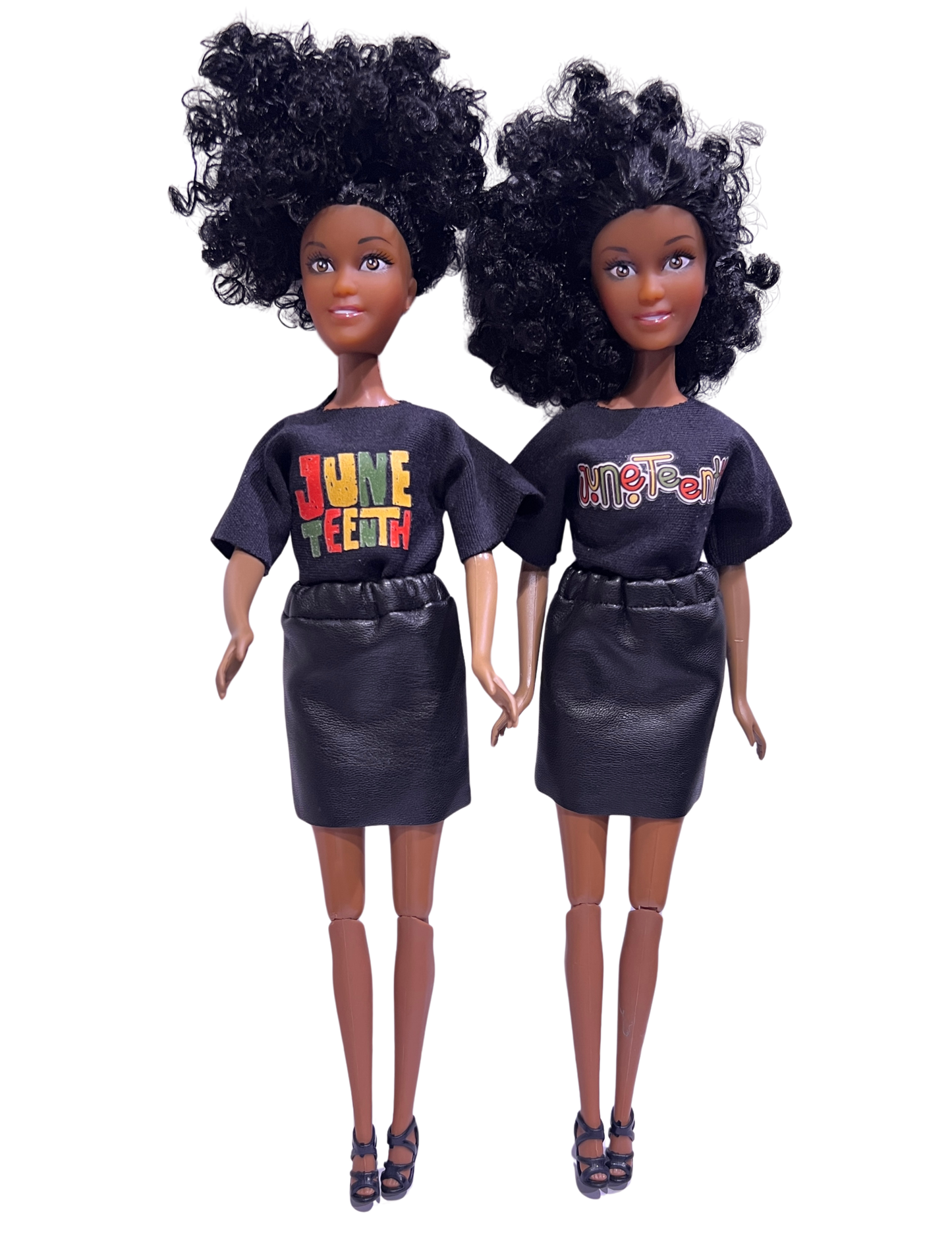 Juneteenth Twin Pack Commemorative Dolls Featuring Red, Green, and Yellow T-shirt