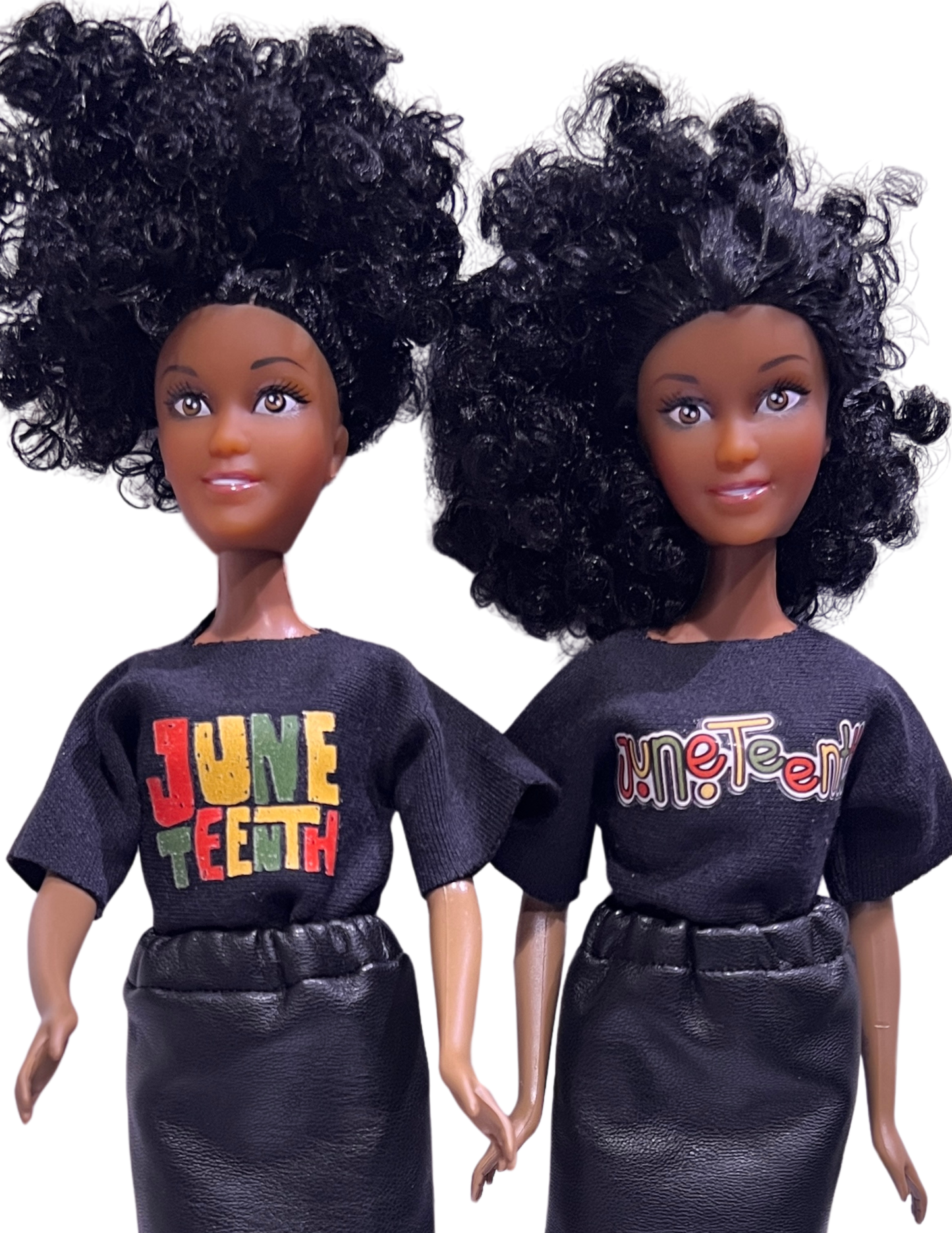 Juneteenth Twin Pack Commemorative Dolls Featuring Red, Green, and Yellow T-shirt