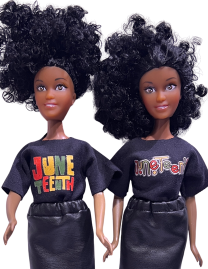 Juneteenth Twin Pack Commemorative Dolls Featuring Red, Green, and Yellow T-shirt