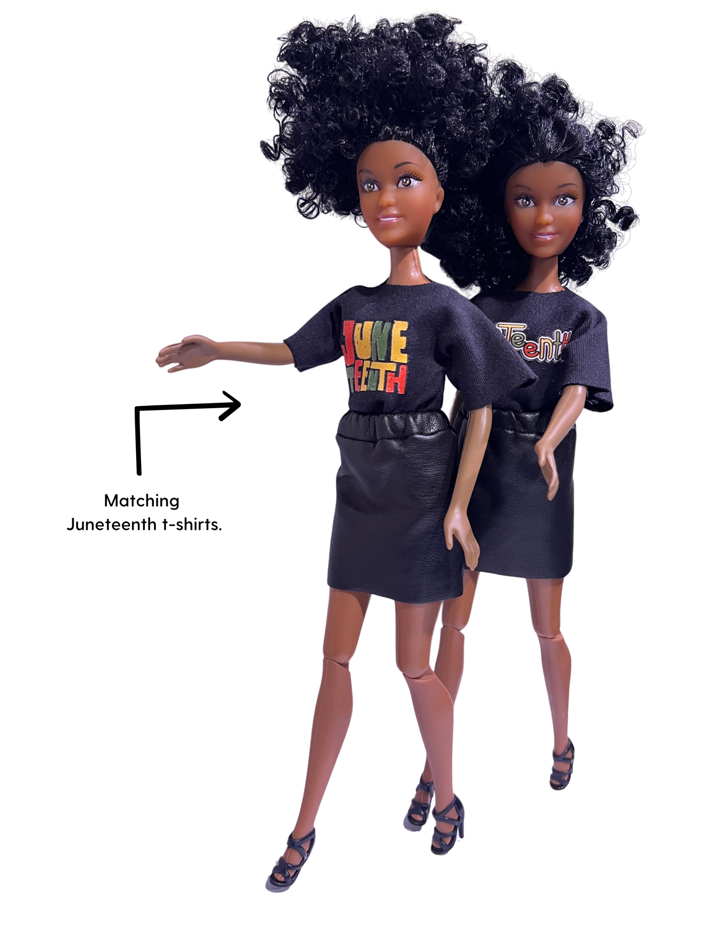 Juneteenth Twin Pack Commemorative Dolls Featuring Red, Green, and Yellow T-shirt