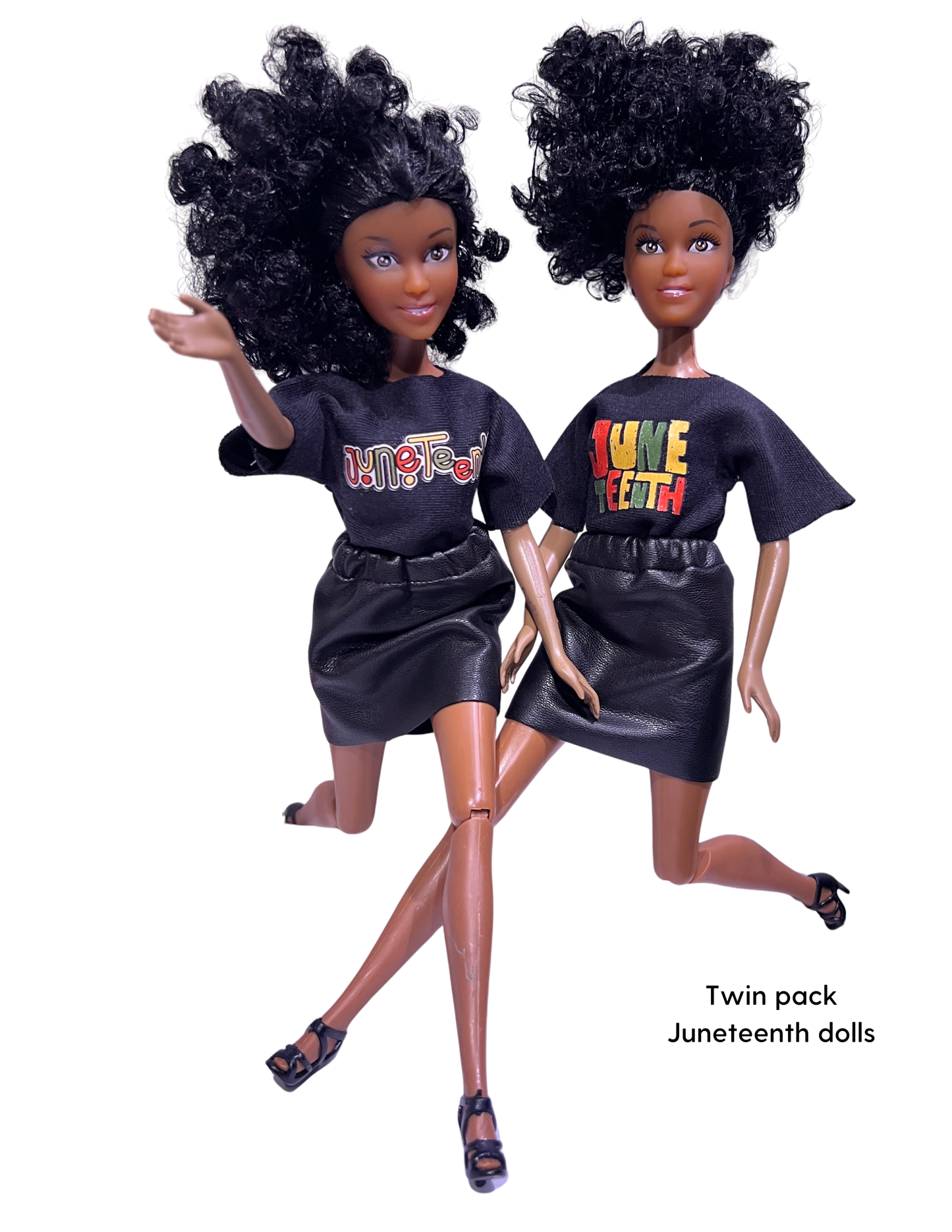 Juneteenth Twin Pack Commemorative Dolls Featuring Red, Green, and Yellow T-shirt