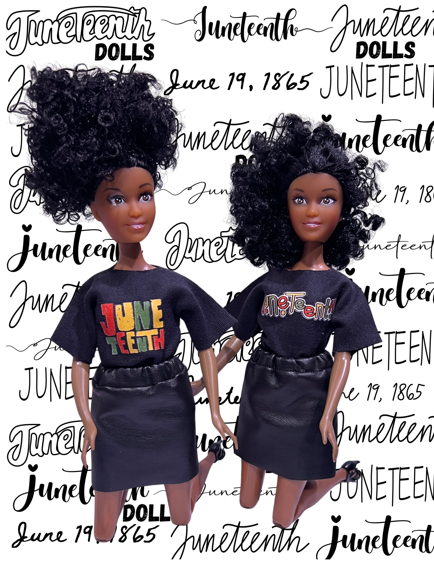 Juneteenth Twin Pack Commemorative Dolls Featuring Red, Green, and Yellow T-shirt
