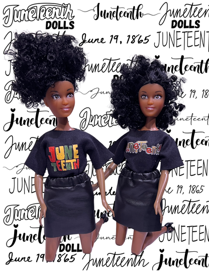 Juneteenth Twin Pack Commemorative Dolls Featuring Red, Green, and Yellow T-shirt