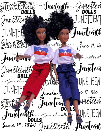 Juneteenth Twin Pack Commemorative Dolls featuring Juneteenth Flag T-Shirt